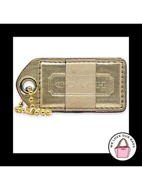 COACH Y2K VINTAGE Hang Tag 2.5" Gold Cream Stripe Leather Bag Charm Fob Large